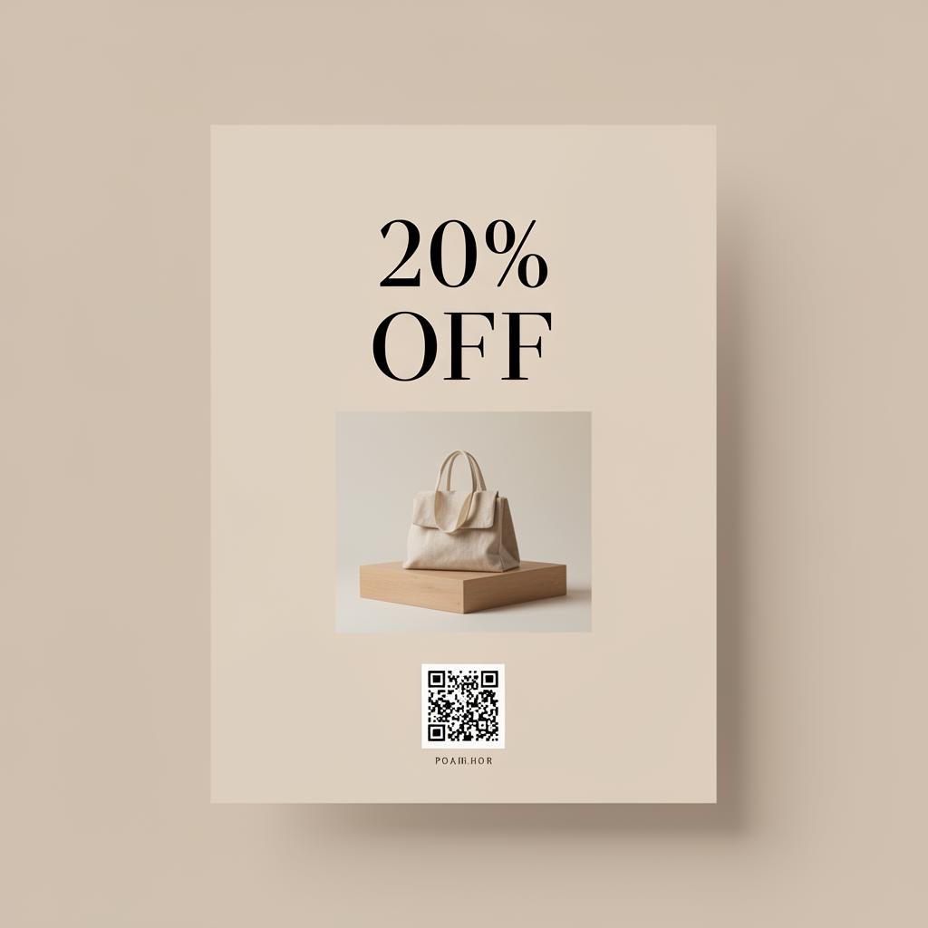 Retail 20% off shop window poster with QR code